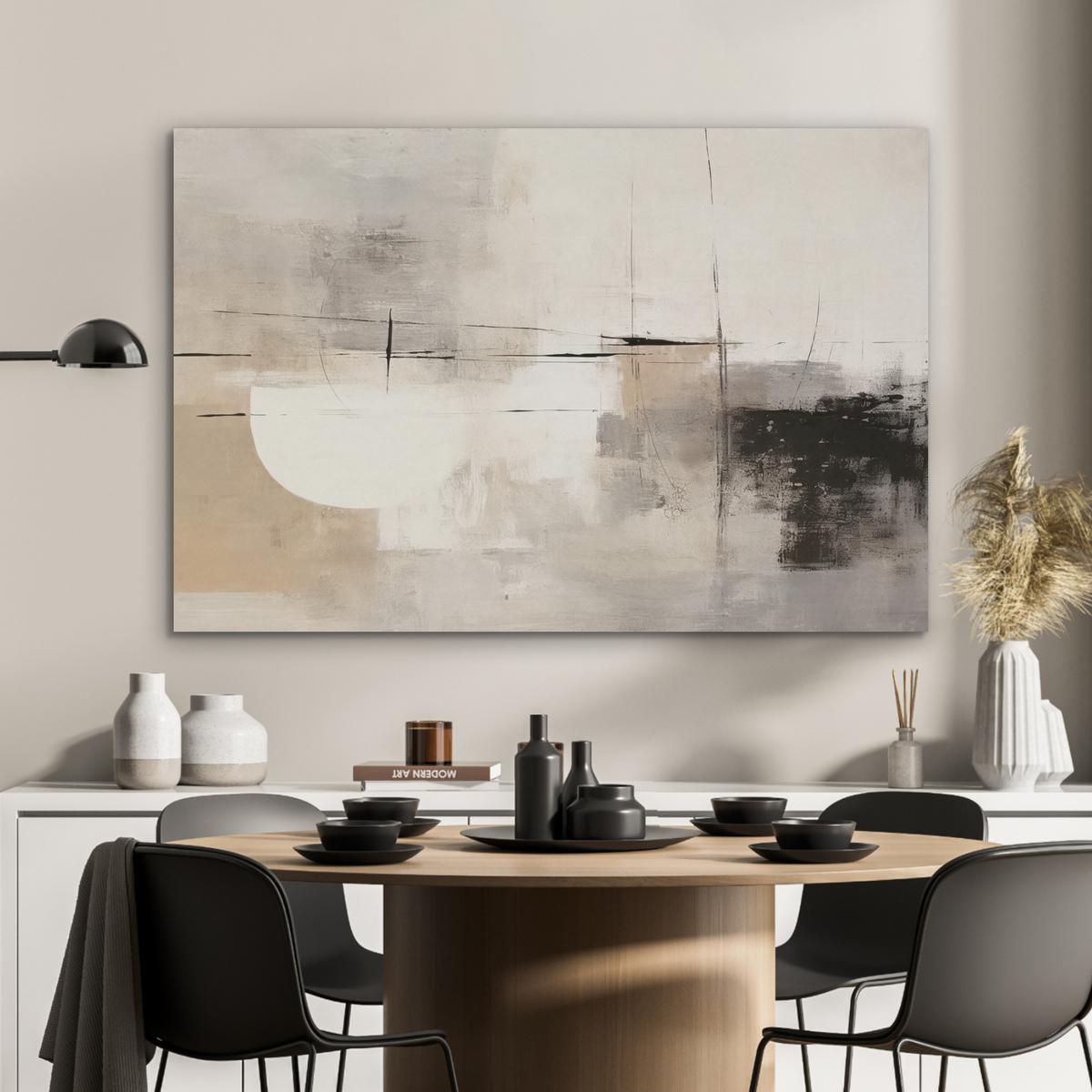 AKUSTIKBILD Abstrakt - Kunst - Grau Wandbild Wohnzimmer 100x70 cm - Hellgrau, Kunststoff (100/70/0.9cm) - MuchoWow