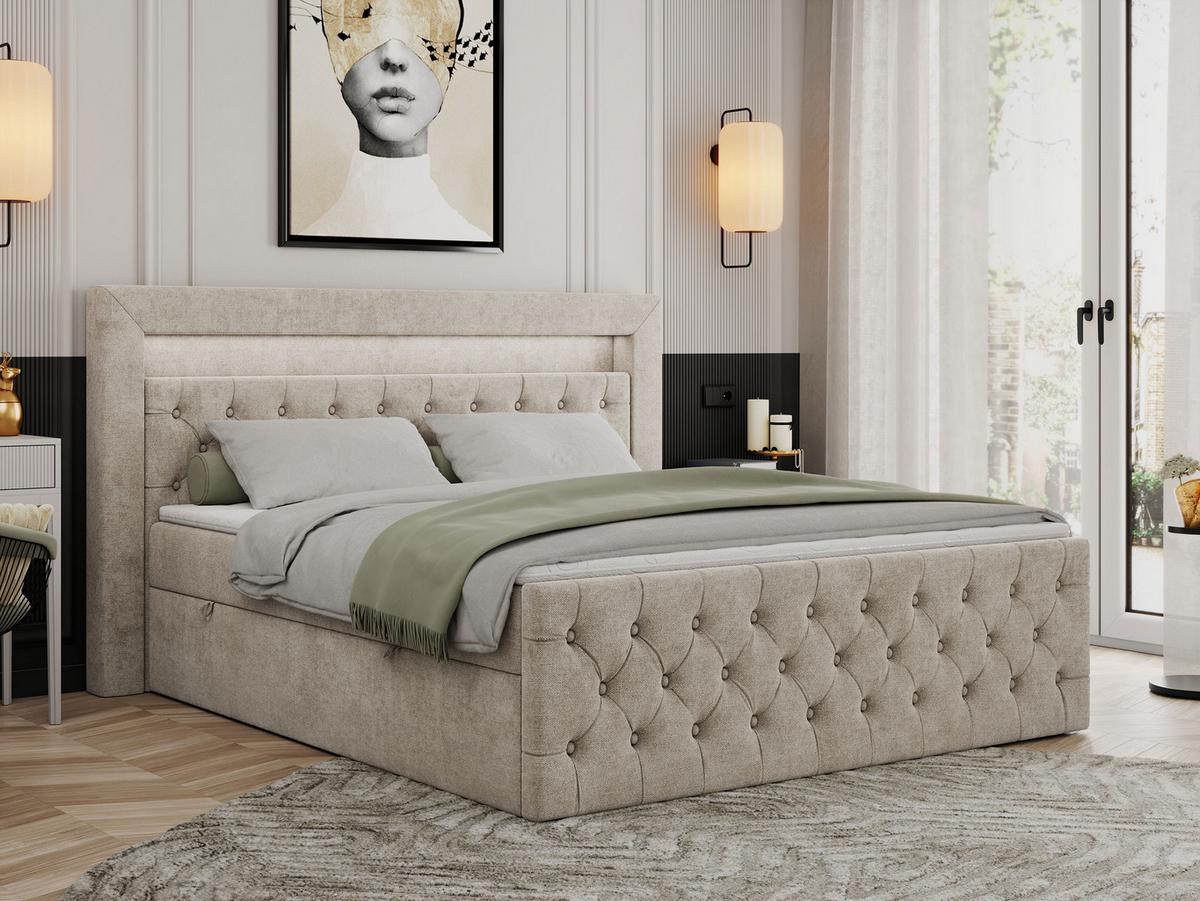BOXBETT GOLD-9 LED 200/200 Beige Struktur - H4 - Beige, Holz/Textil (200/200cm) - MKS