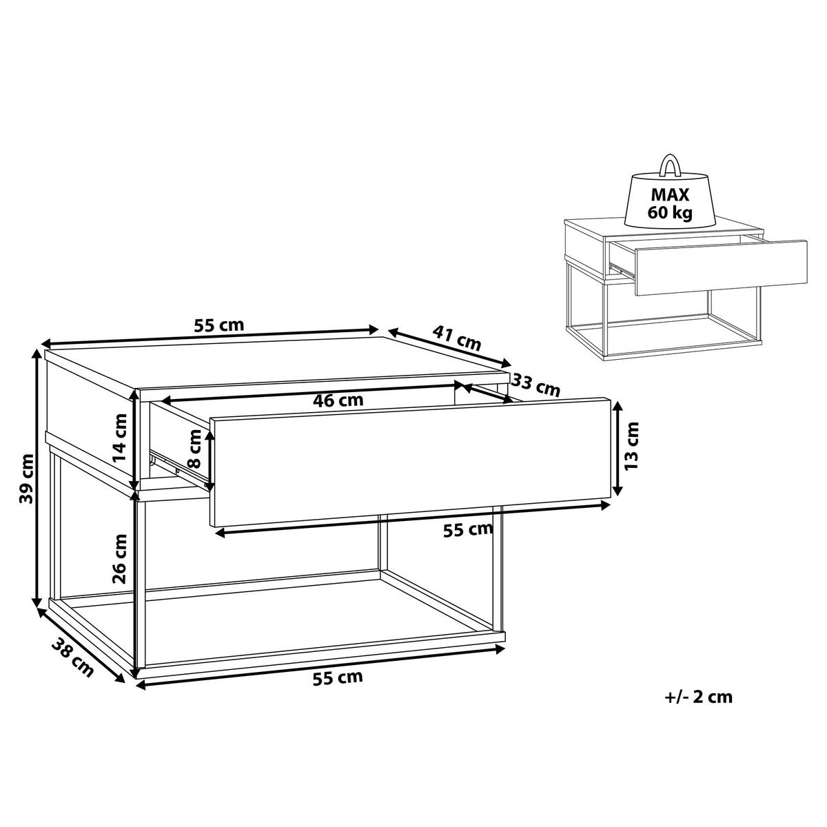 NACHTTISCH Betonoptik rechteckig 41/55 cm Cairo - Schwarz/Grau, Holzwerkstoff (55/39/41cm) - Beliani