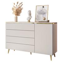 KOMMODE AURORA 4S1D Kaschmir mit schräge Goldchrom Fuße - Kaschmir/Goldfarben, Holzwerkstoff/Metall (140/90/40cm) - Lookway