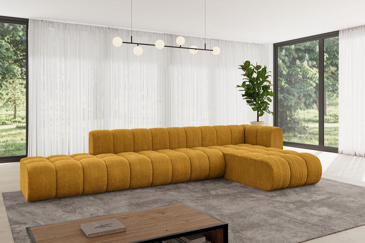 ECKSOFA modulares Sofa Zuvon-L2 - 387x177x70 cm Senfgelb - Currygelb, Holzwerkstoff/Textil (387/177cm) - ALTDECOR