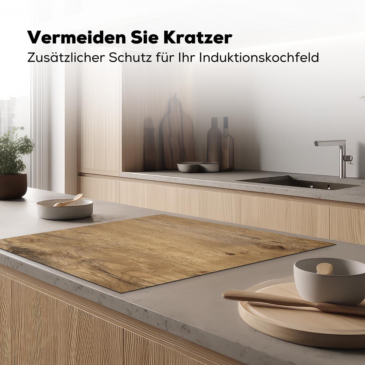 HERDABDECKPLATTE Holz - Braun - Holzoptik Induktionsmatte 78x78 cm - Eichefarben, Kunststoff (78/78/0.2cm) - MuchoWow