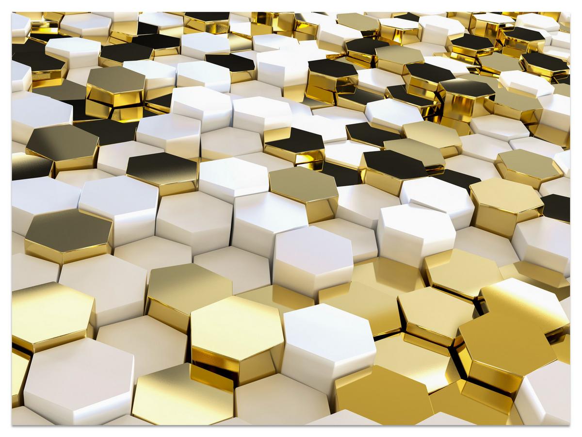FOTOTAPETE für Büro Futuristisch Goldene Hexagone Formen Geometrie 350x256 - Gelb/Goldfarben, Papier (350/256cm) - Muralo