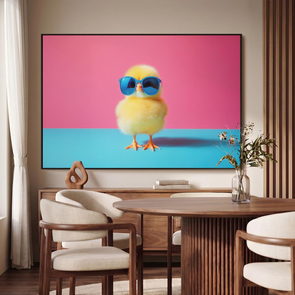 LEINWAND Bilder mit Rahmen - Chick - Sonnenbrille - Blau - 140x90 - Pink, Textil (140/90cm) - MuchoWow