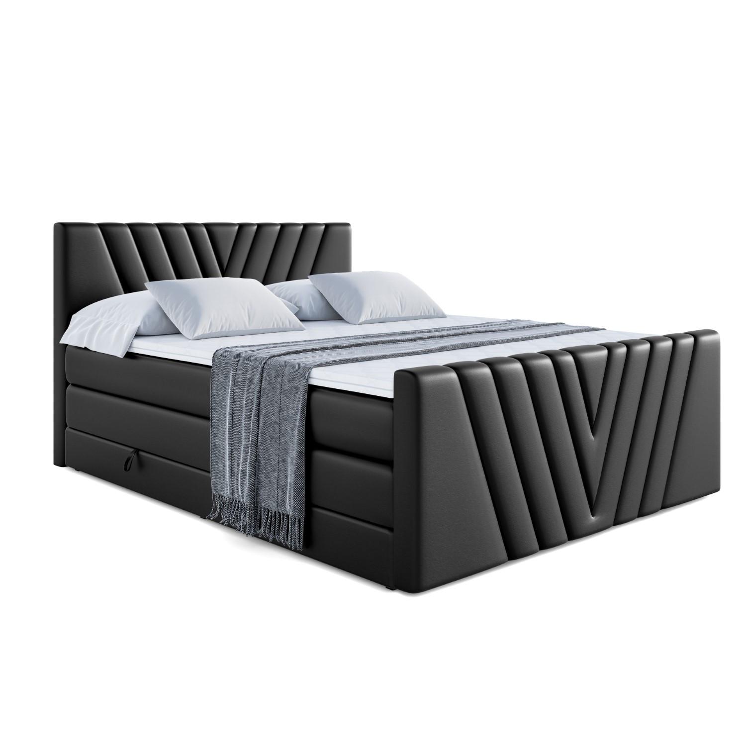 BOXSPRINGBETT ERNINA-Z KING - 140x200 - H3/H4 - Schwarz Hochglanz - Schwarz Hochglanz, Holzwerkstoff (140/200cm) - ALTDECOR