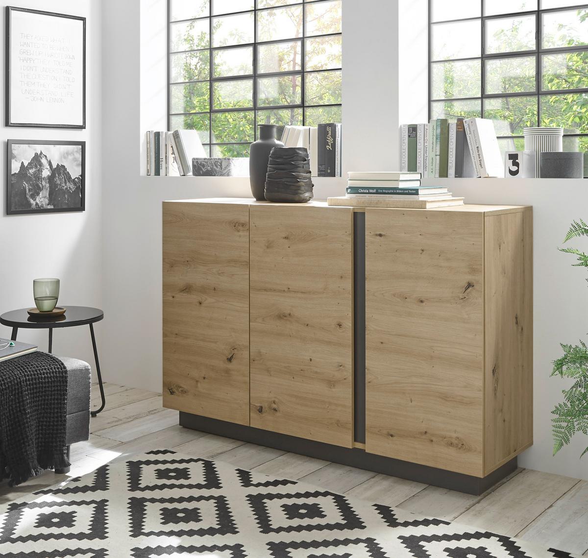 SIDEBOARD Eiche Artisan, Graphit grau 138 cm, Kommode mit Soft-Close - Eiche Artisan/Grau, Holz/Holzwerkstoff (138/91/40cm) - Furn.Design