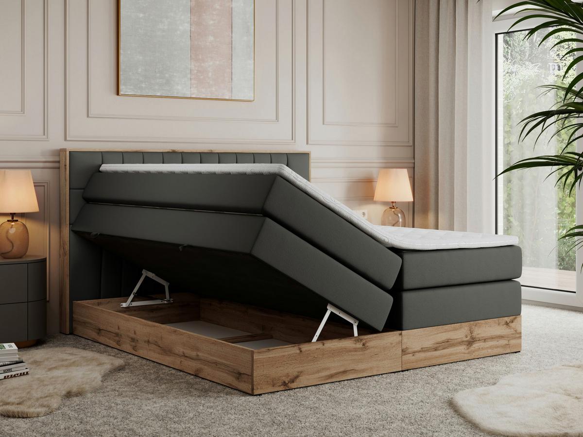 BOXSPRINGBETT AMORE KING 140/200 Dunkelgrau Kunstleder - H4 - Dunkelgrau, Holz/Textil (140/200cm) - MKS