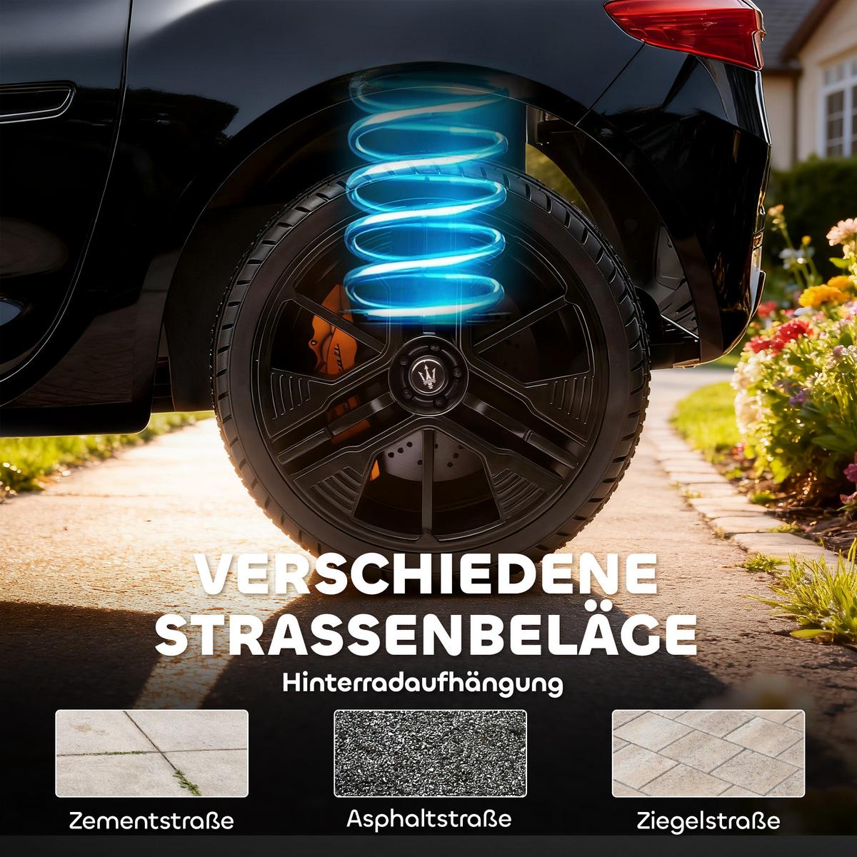 MASERATI Kinder-Elektroauto Metall Kunststoff Schwarz - Schwarz, Metall (120/72/50cm) - AIYAPLAY