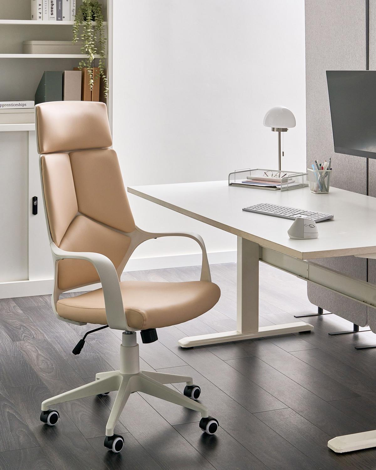 BÜROSTUHL Hellbeige Delight - Beige/Weiß, Kunststoff (64/116/64cm) - Beliani