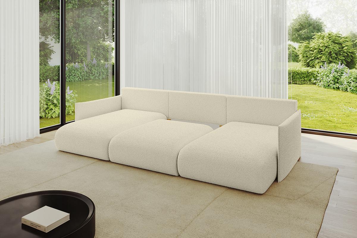 WOHNLANDSCHAFT mit Schlaffunktion und Bettkasten ONESK-U 317x177x72 Beige Bouclé - Hellbraun/Creme, Holzwerkstoff/Kunststoff (317/72/177cm) - ALTDECOR
