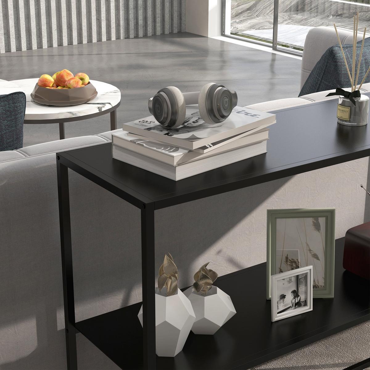 KONSOLENTISCH, 2 Etagen, 90 x 30 x 75cm - Schwarz, Metall (90/30/75cm) - HOMCOM