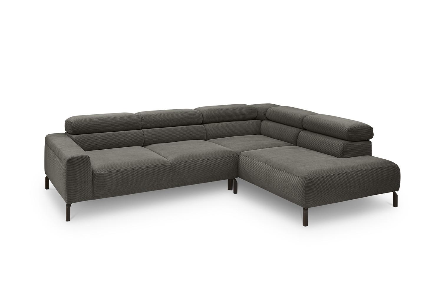 ECKSOFA MIT MOTORISCHEM SITZVORZUG DELIA Anthrazit Cord Relaxfunktion - Anthrazit/Schwarz, Textil/Metall (276/219cm) - KAWOLA