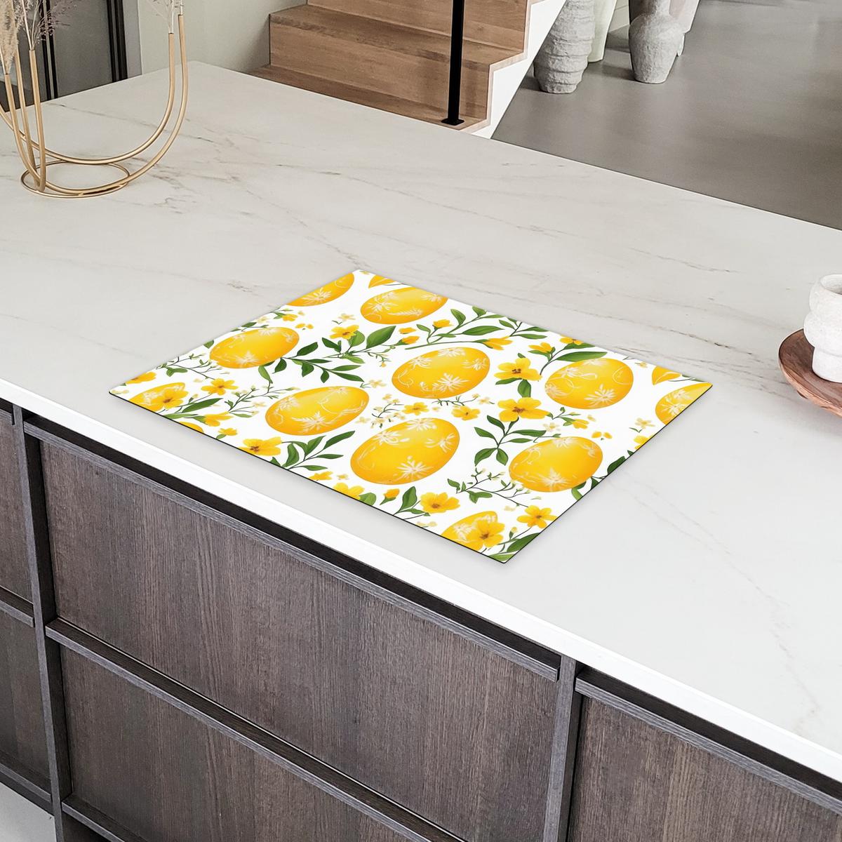 HERDABDECKPLATTE Blumen - Ostereier - Gelb Induktionsmatte 71x52 cm - Gelb, Kunststoff (71/52/0.2cm) - MuchoWow