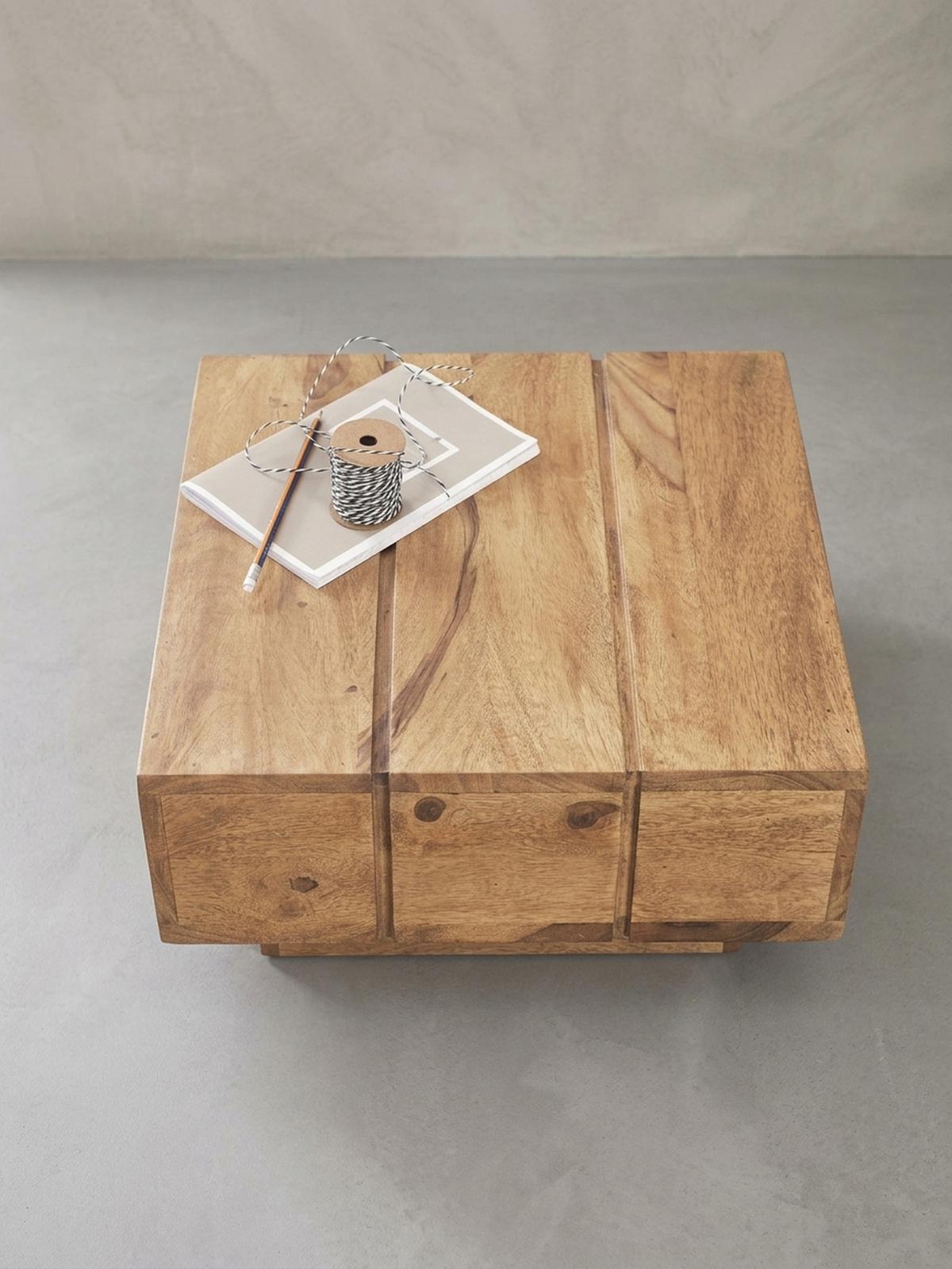 BEISTELLTISCH aus Massivholz, handgefertigt, Unikat, Beige 44x44x30 cm - Beige, Holz (44/44/30cm) - KADIMA DESIGN