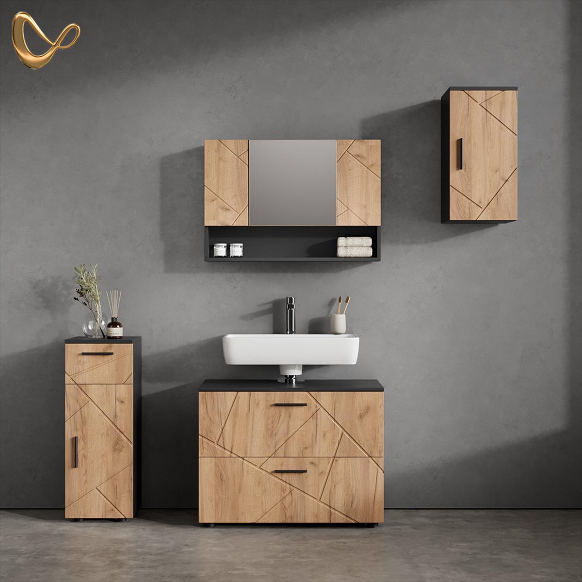 BADMÖBEL-SET Ronco Goldkraft Eiche/Anthrazit 4 Teile - Honigeiche/Anthrazit, Holzwerkstoff (41/80/58cm) - Livinity®