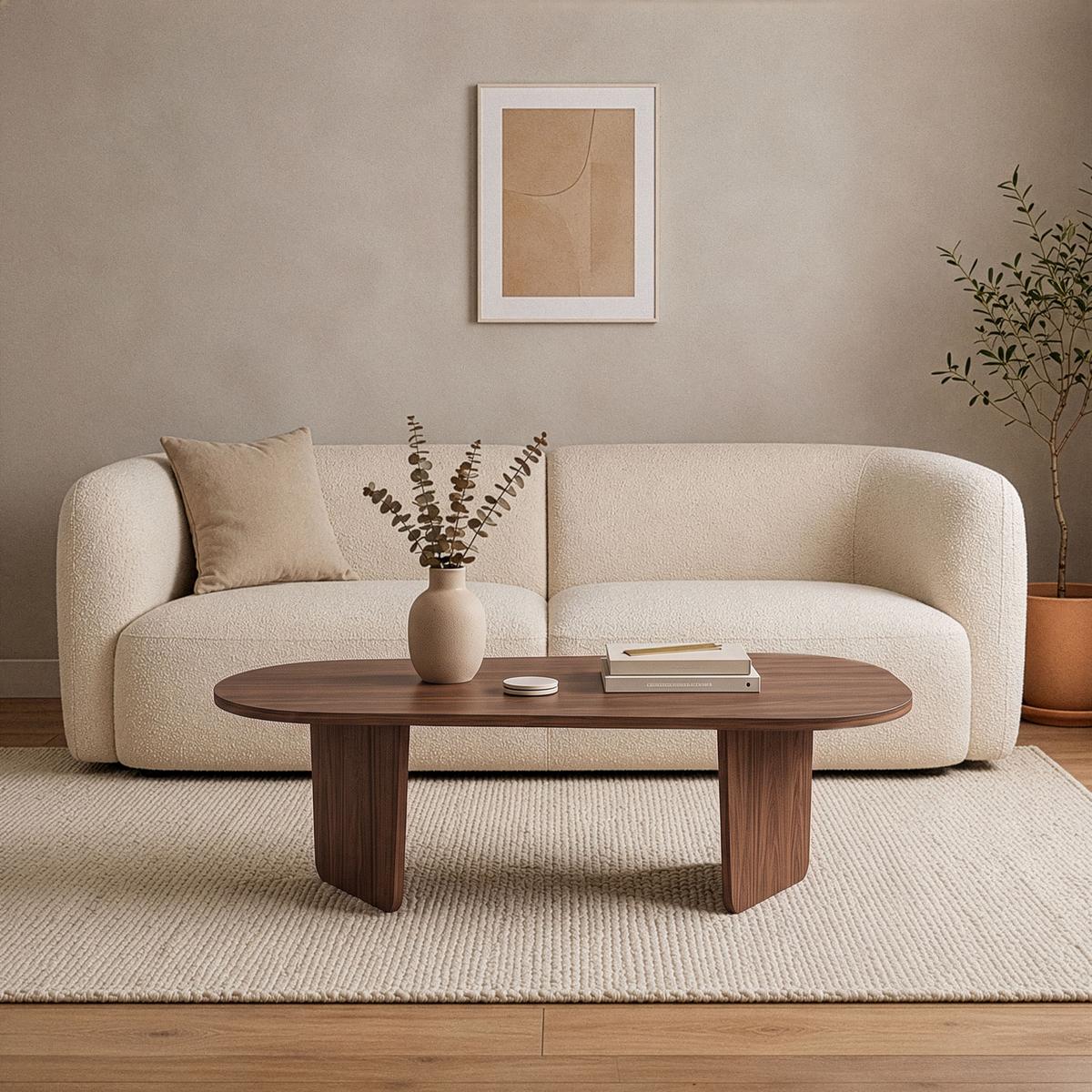 COUCHTISCH mit abgerundeter Tischplatte L130 cm 65/130/40 cm - Naturfarben, Holzwerkstoff (70/65/40cm) - Calicosy