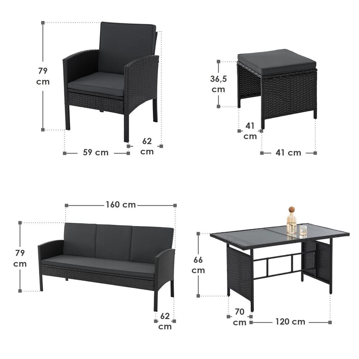 SITZGRUPPE Turin schwarz Polyrattan - Schwarz, Kunststoff - Juskys