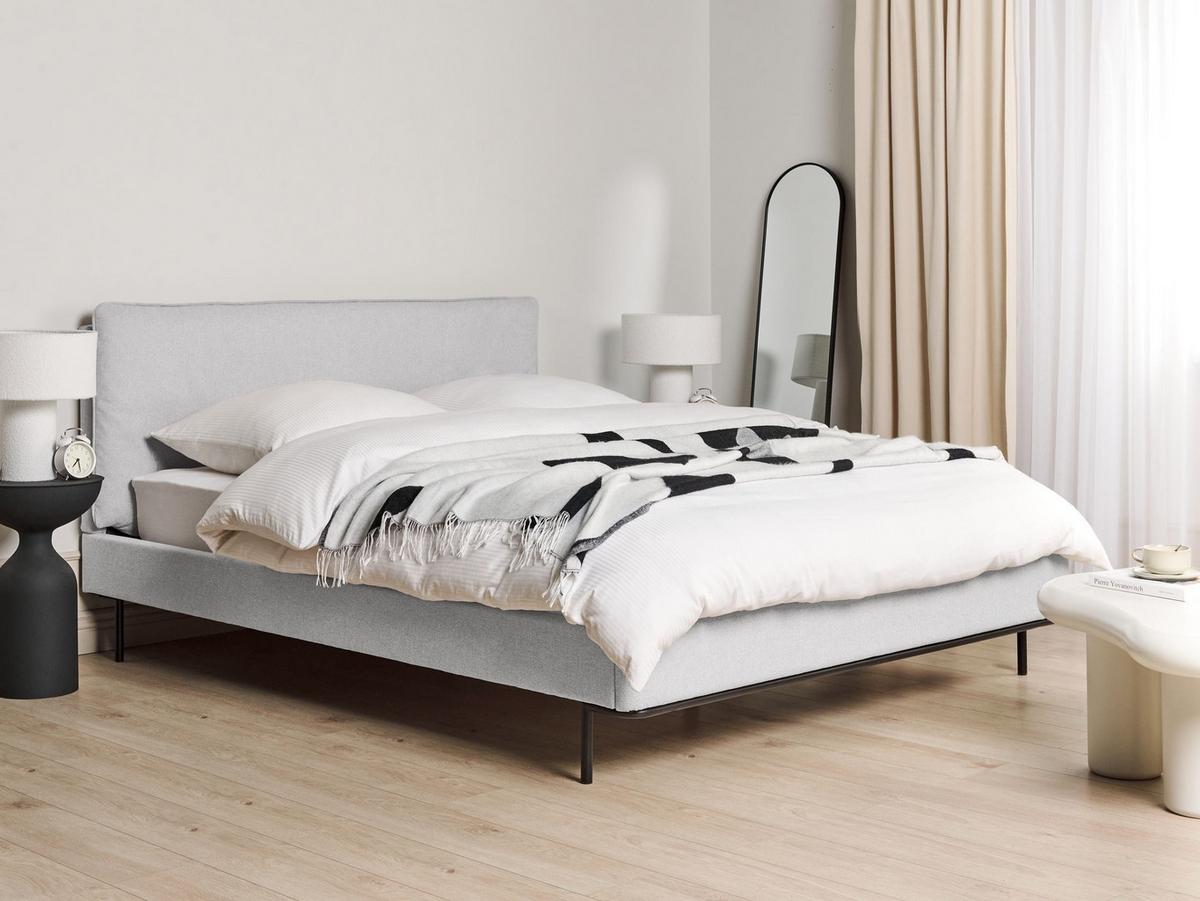 BETT mit Lattenrost 160/200 cm Stoff Hellgrau Corio - Hellgrau, Textil (160/200cm) - Beliani