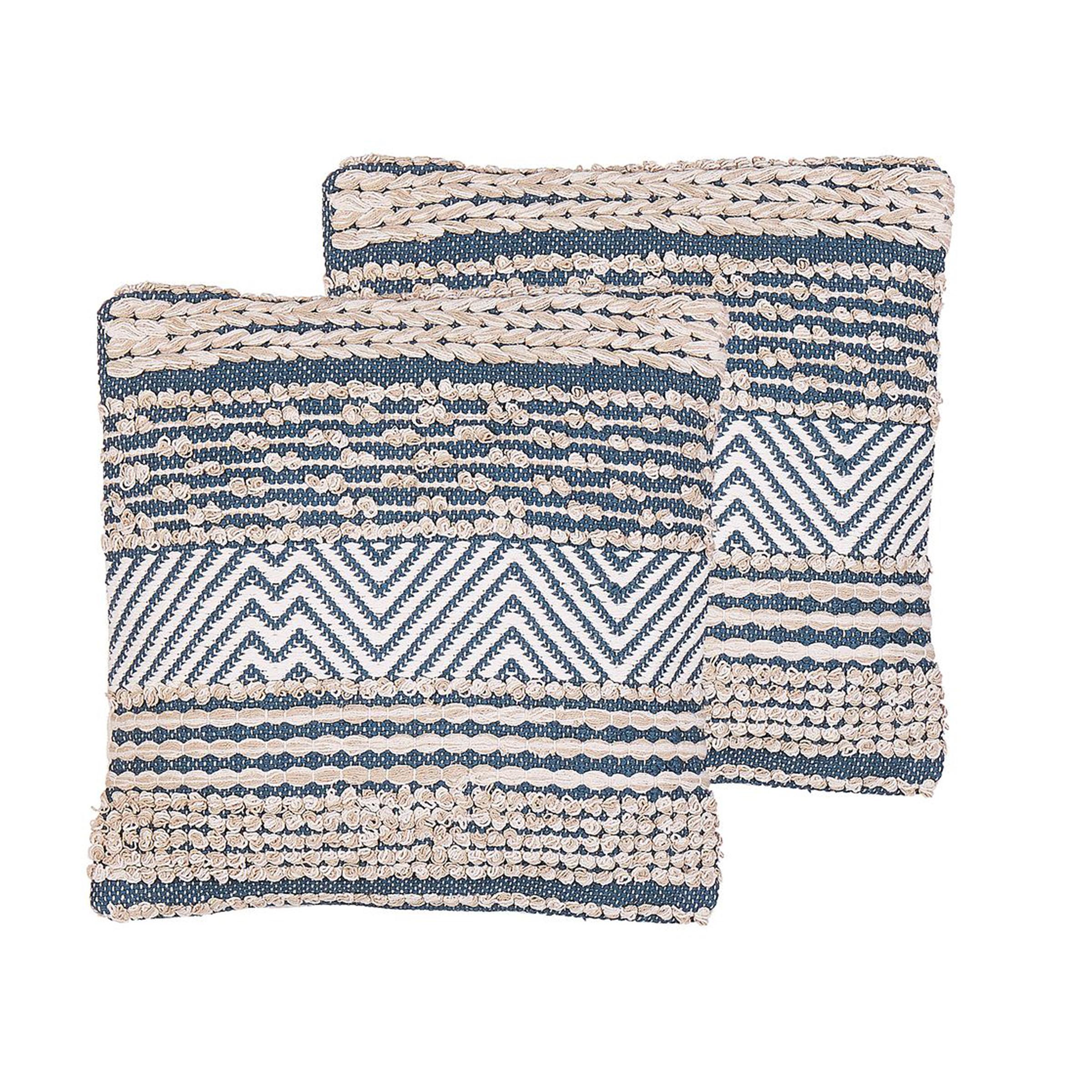DEKOKISSEN 2er-Set Blau 45/45 cm Dewberry - Blau/Beige, Textil (45/45cm) - Beliani