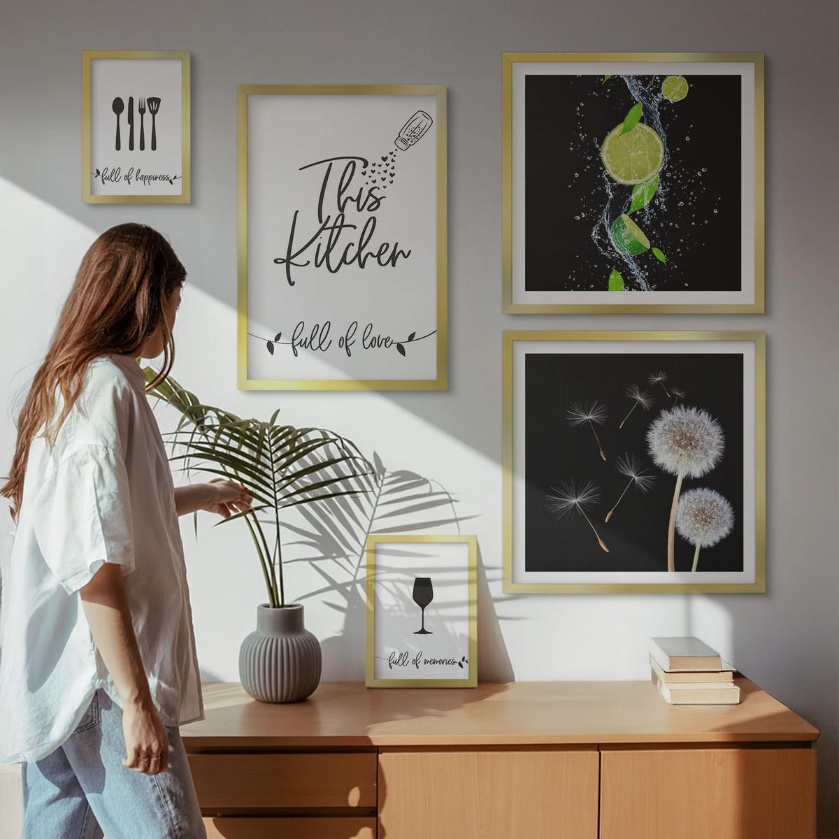 BILDER SET 5er Set - 50x50 cm & 20x30 cm & 40x60 cm Goldrahmen - Blumenposter Paris London - Goldfarben, Kunststoff (40/60cm) - TULUP