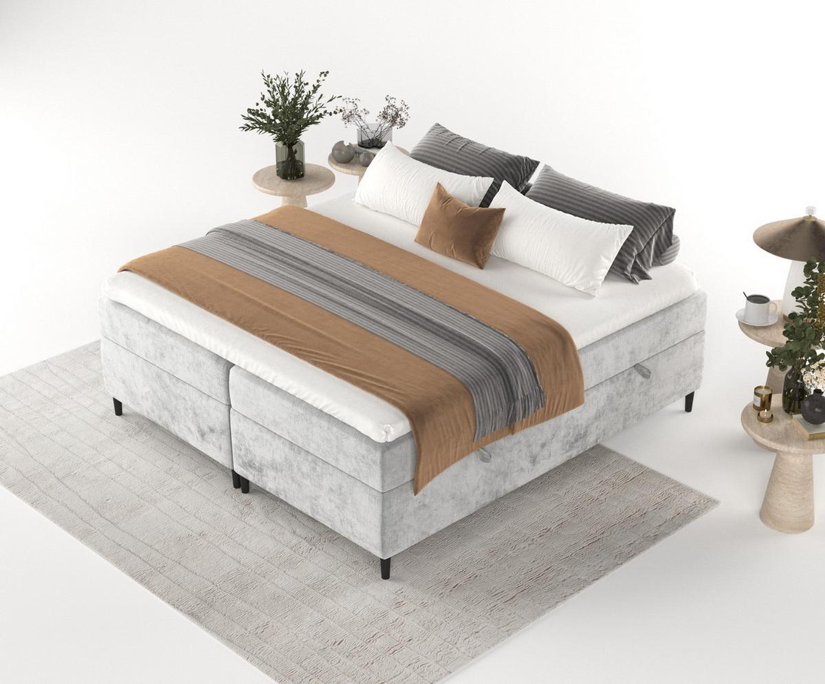 BOXBETT Theo 160/200 cm Hellgrau im Lotta Stoff - Hellgrau/Schwarz, Holz/Holzwerkstoff (160/200cm) - AltaBeds