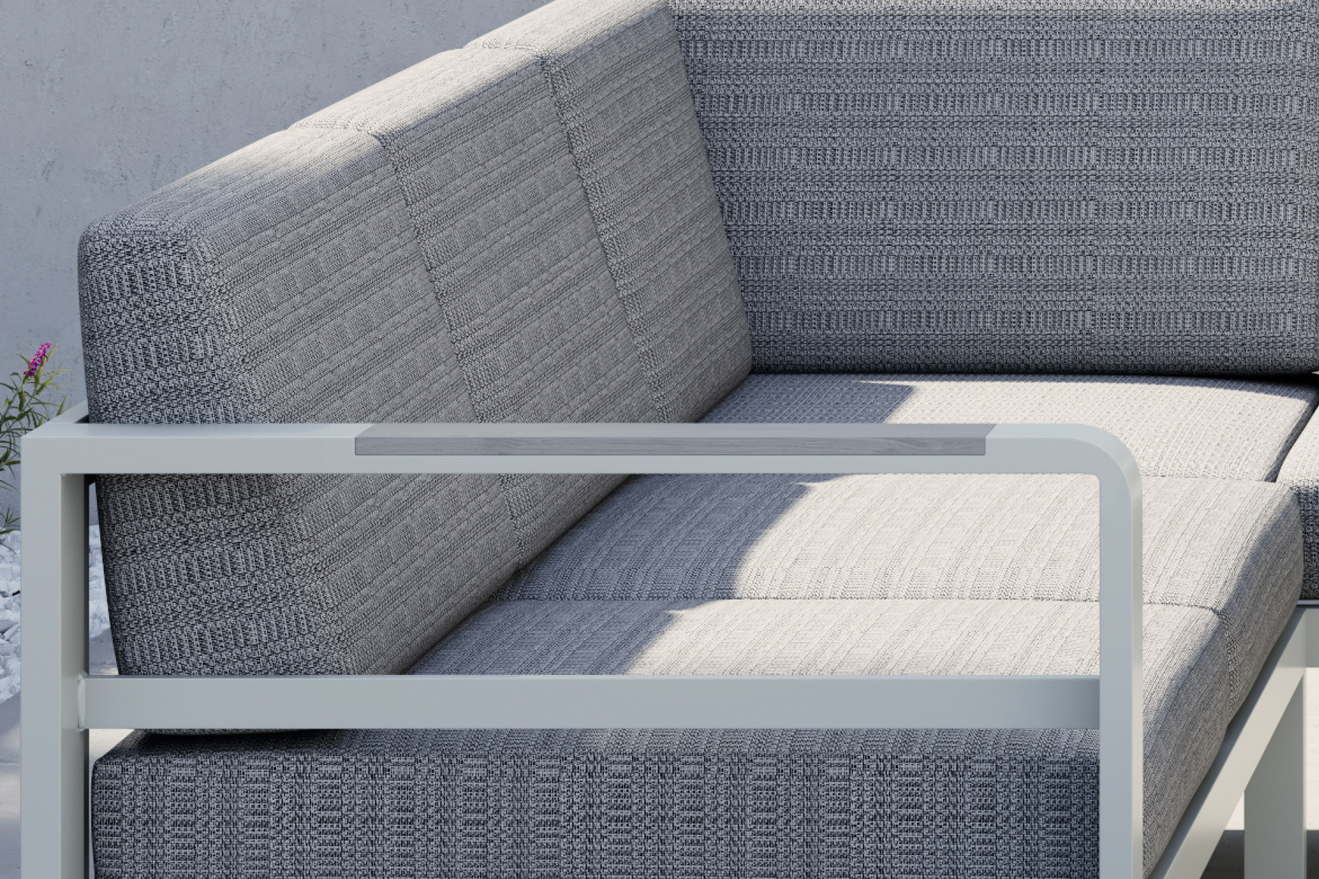 Dining-Loungeset inkl. Rücken- und Sitzkissen Hellgrau Outdoorstoff Bezug abnehmbar Armlehnen 