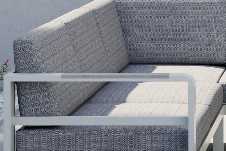 Dining-Loungeset inkl. Rücken- und Sitzkissen Hellgrau Outdoorstoff Bezug abnehmbar Armlehnen