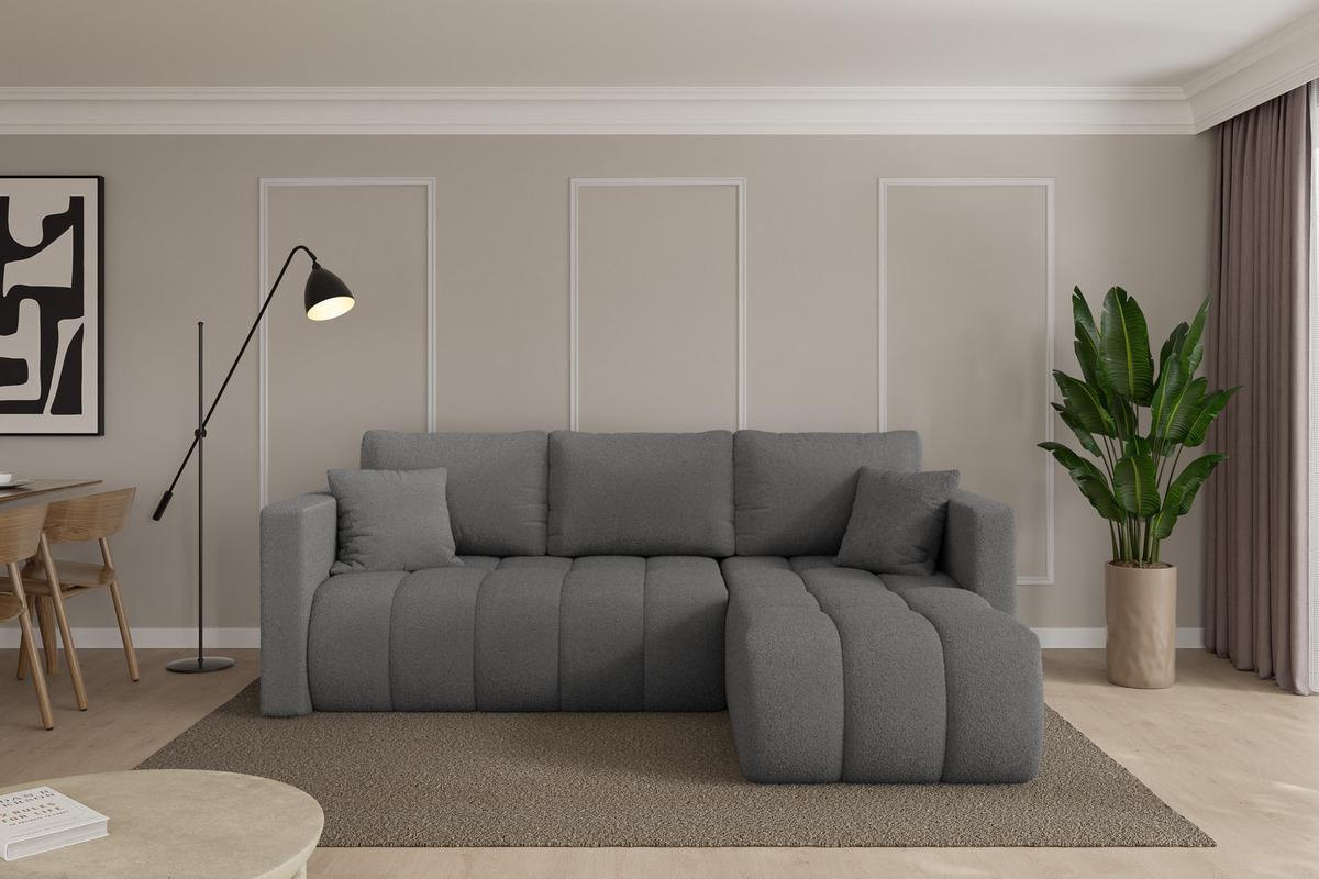 ECKSOFA mit Schlaffunktion Ottomane Rechts GARD-L 226x146x85 Grau Bouclé - Schieferfarben/Schwarz, Holzwerkstoff/Kunststoff (226/146cm) - ALTDECOR
