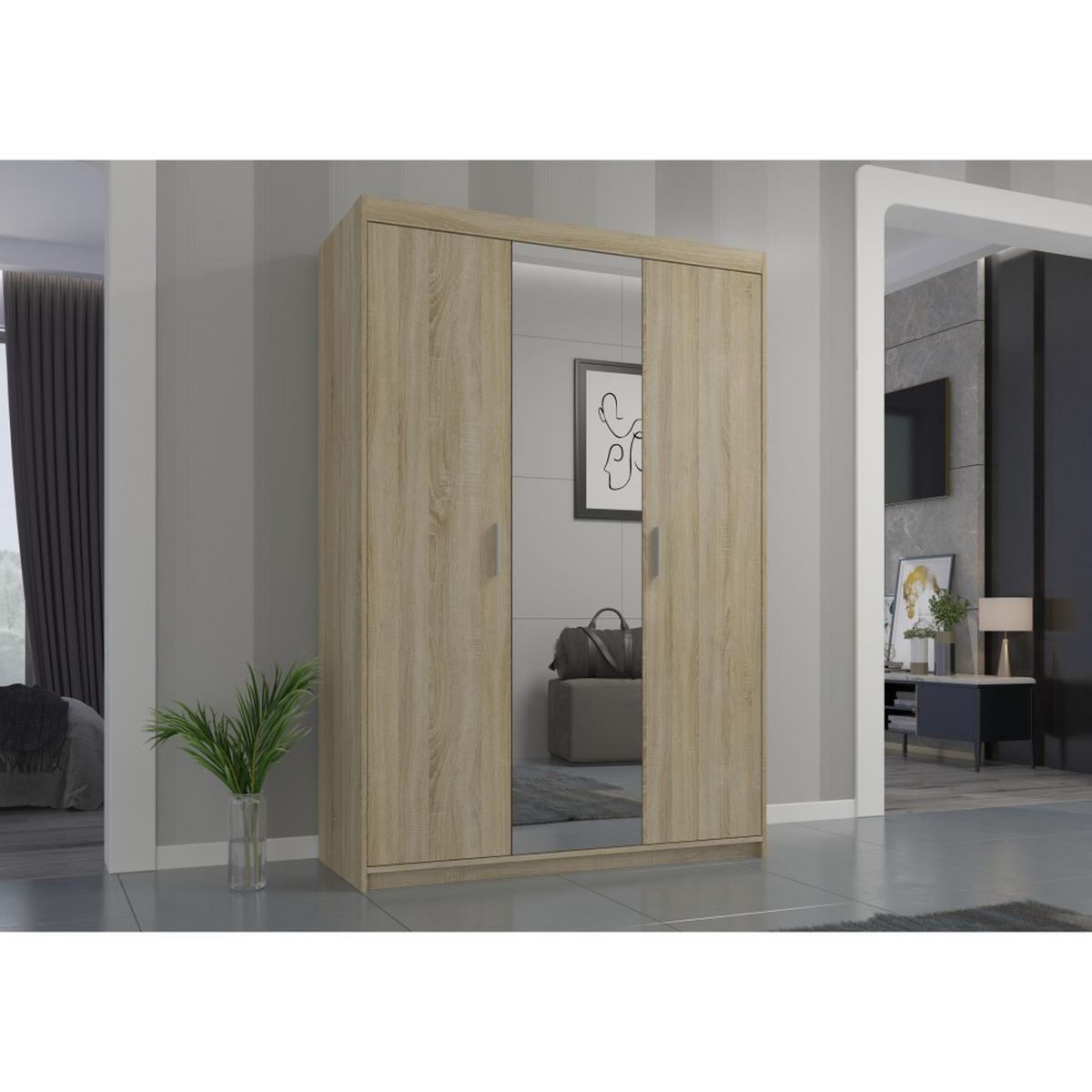 DREHTÜRENSCHRANK Elena mit 3 Türen, mit Spiegel, Sonoma Eiche - Sonoma Eiche, Holzwerkstoff (130/190/53cm) - Beautysofa