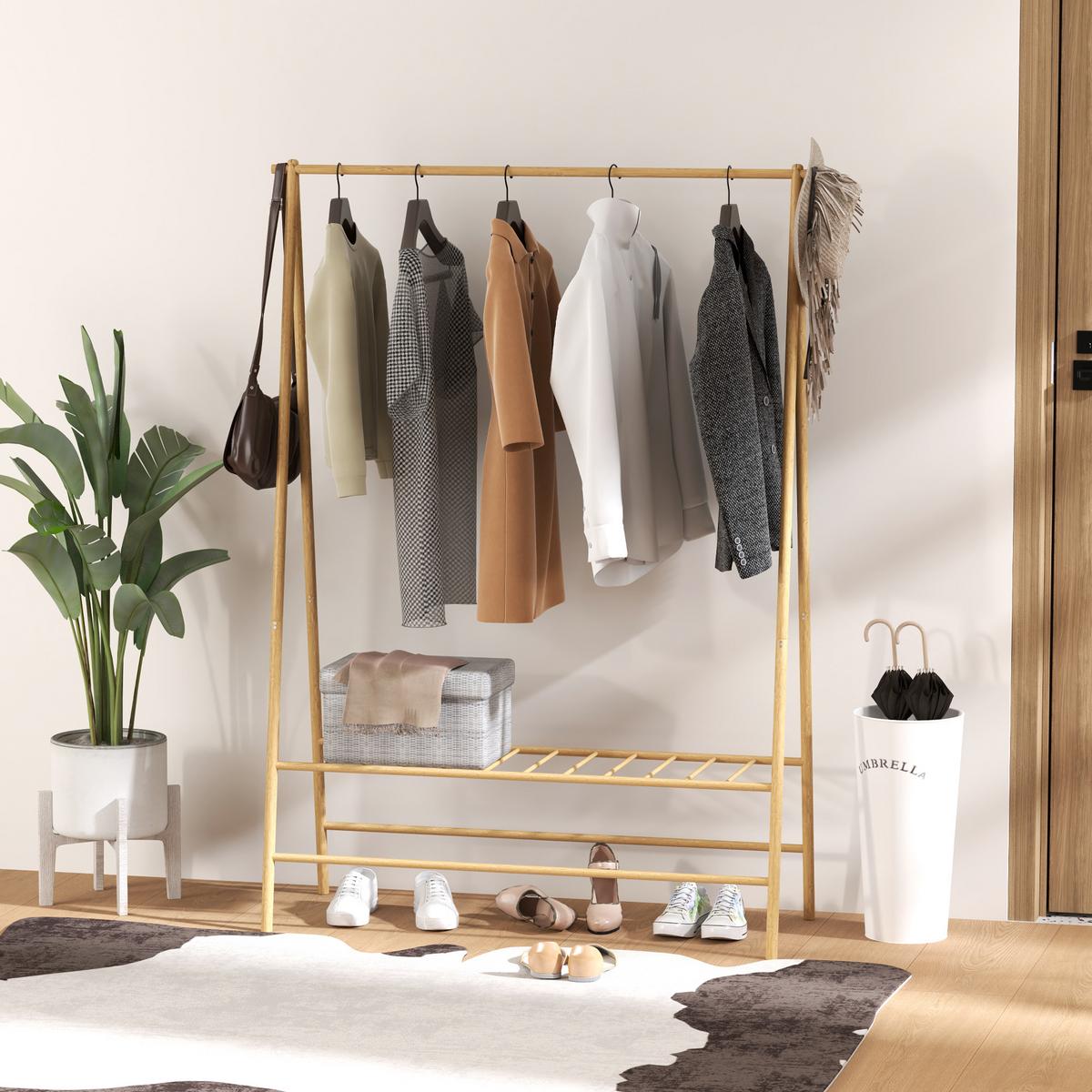 GARDEROBENSTÄNDER Bambus, 116 x 43,5 x 160 cm, Naturholz - Naturfarben, Naturmaterialien (116/160/43.5cm) - HOMCOM