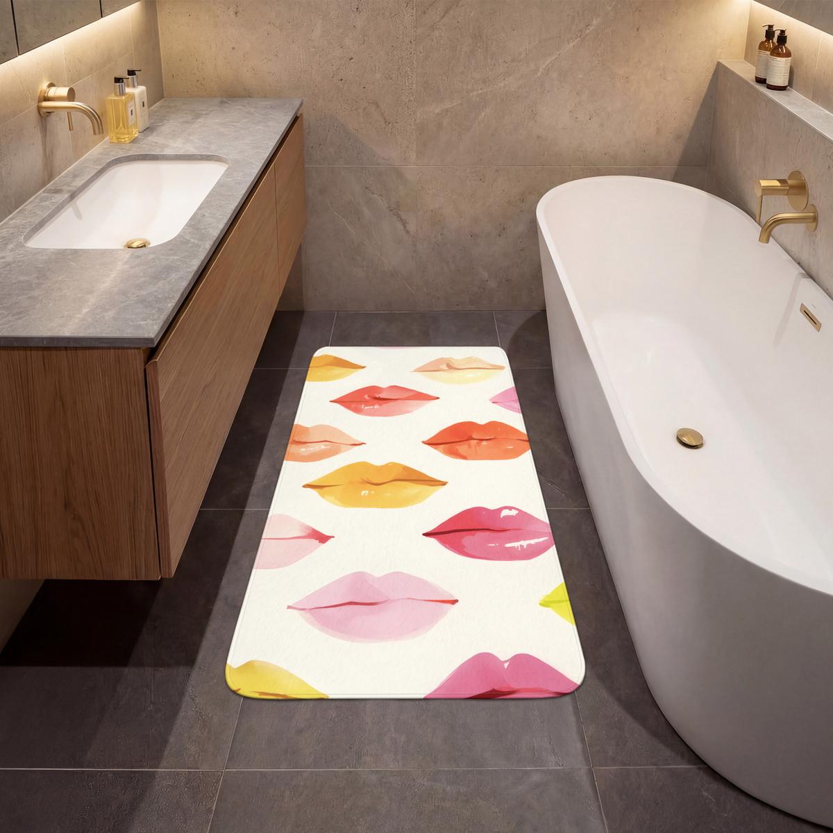 BADEMATTE Lippen - Bunt - Glänzend 60x120 cm - Rosa, Textil (60/120cm) - OnlyWow