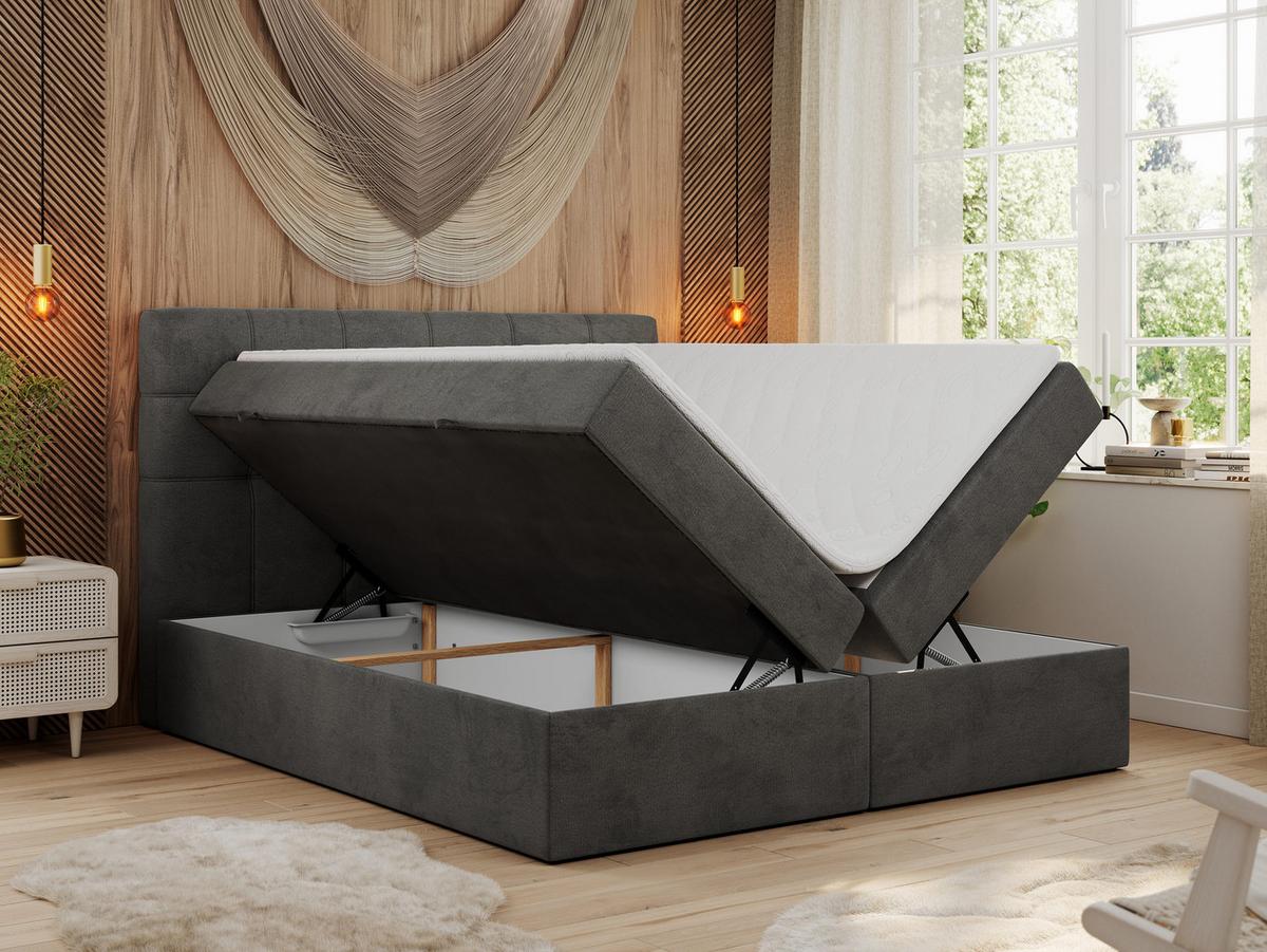 BOXBETT ERNI 160/200 - Dunkelgrau Velvet - H3 - Dunkelgrau, Holz/Textil (160/200cm) - MKS