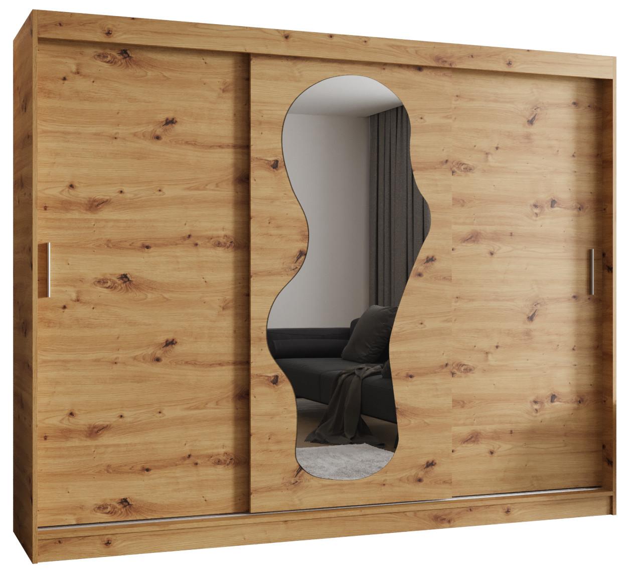 SCHIEBETÜRENSCHRANK mit Spiegel ULTRA 200/250/62 3-türig - Silberfarben/Eiche Artisan, Holz (250/200/62cm) - MÖBEL KRYSPOL