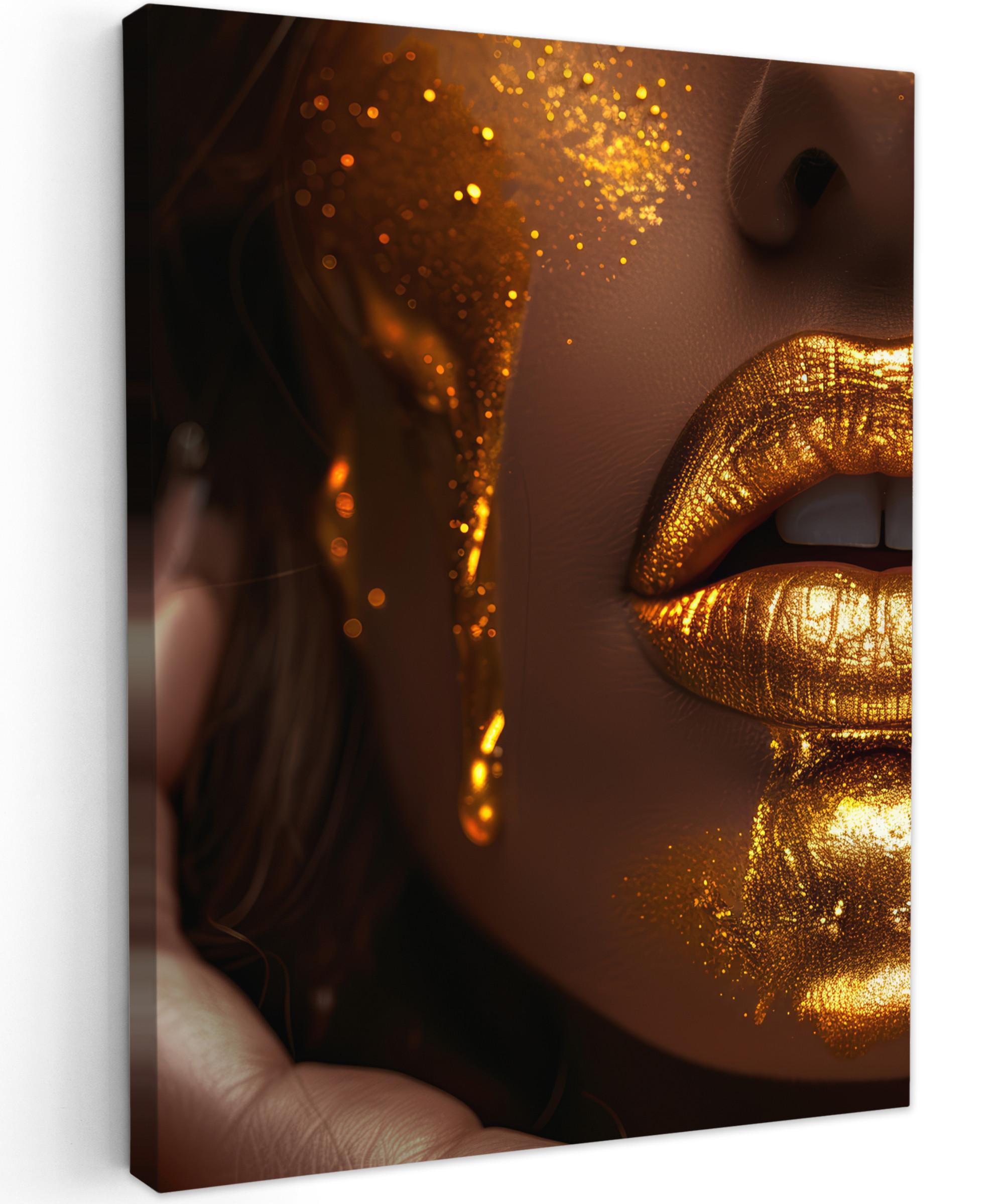 LEINWANDBILD Frau - Gold - Luxus - Porträt Wandbild Wohnzimmer 60x80 cm - Goldfarben, Textil (60/80cm) - MuchoWow