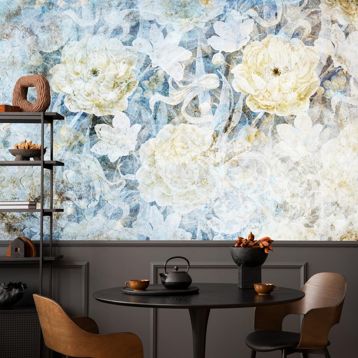 FOTOTAPETE Blumen Abstraktion Vintage Stil 200x140 - Blau/Gelb, Papier (200/140cm) - Muralo