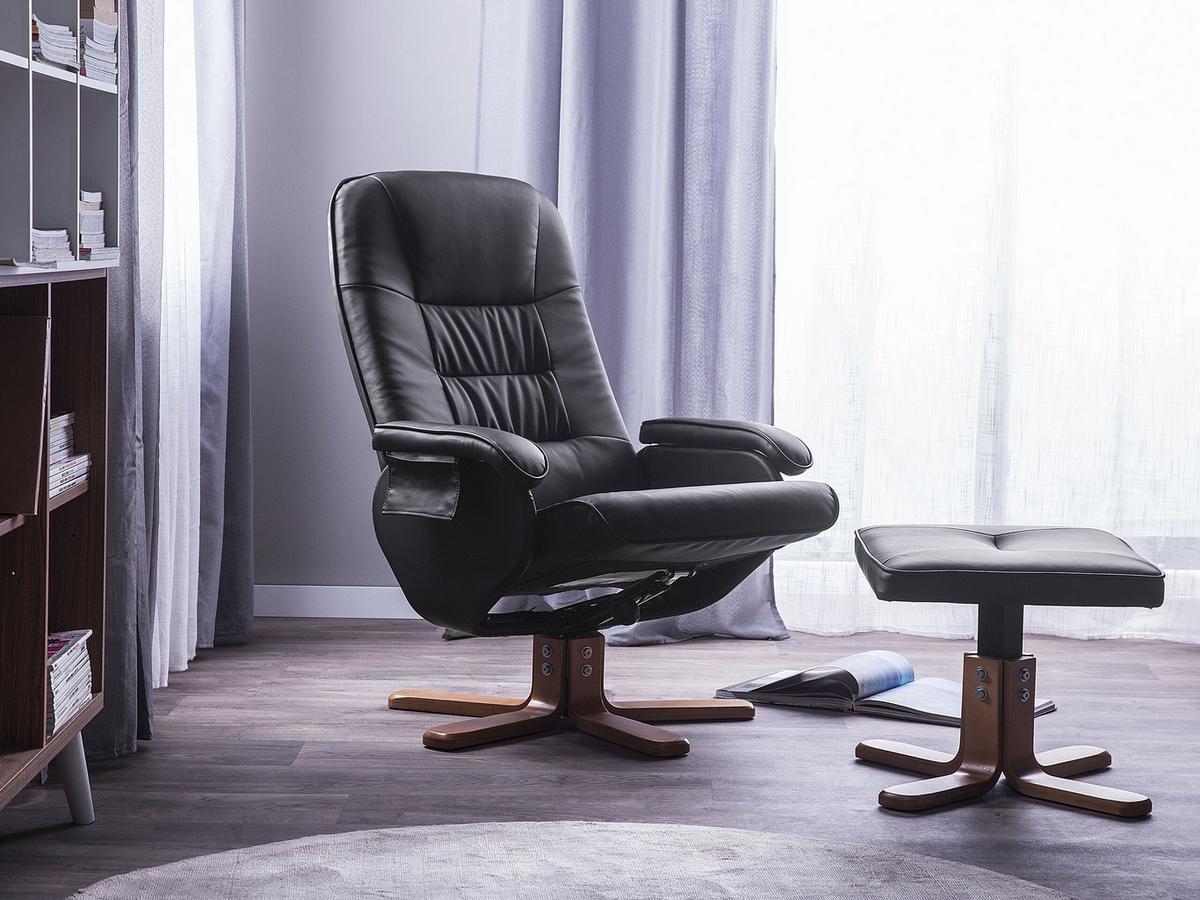 MASSAGESESSEL mit Fußhocker Kunstleder Schwarz Relaxpro - Schwarz, Holz/Textil (70/98/50cm) - Beliani