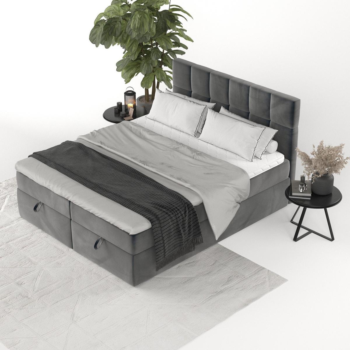 BOXBETT Savio 140/200 cm Anthrazit im Paros Stoff - Anthrazit/Schwarz, Holz/Holzwerkstoff (140/200cm) - AltaBeds