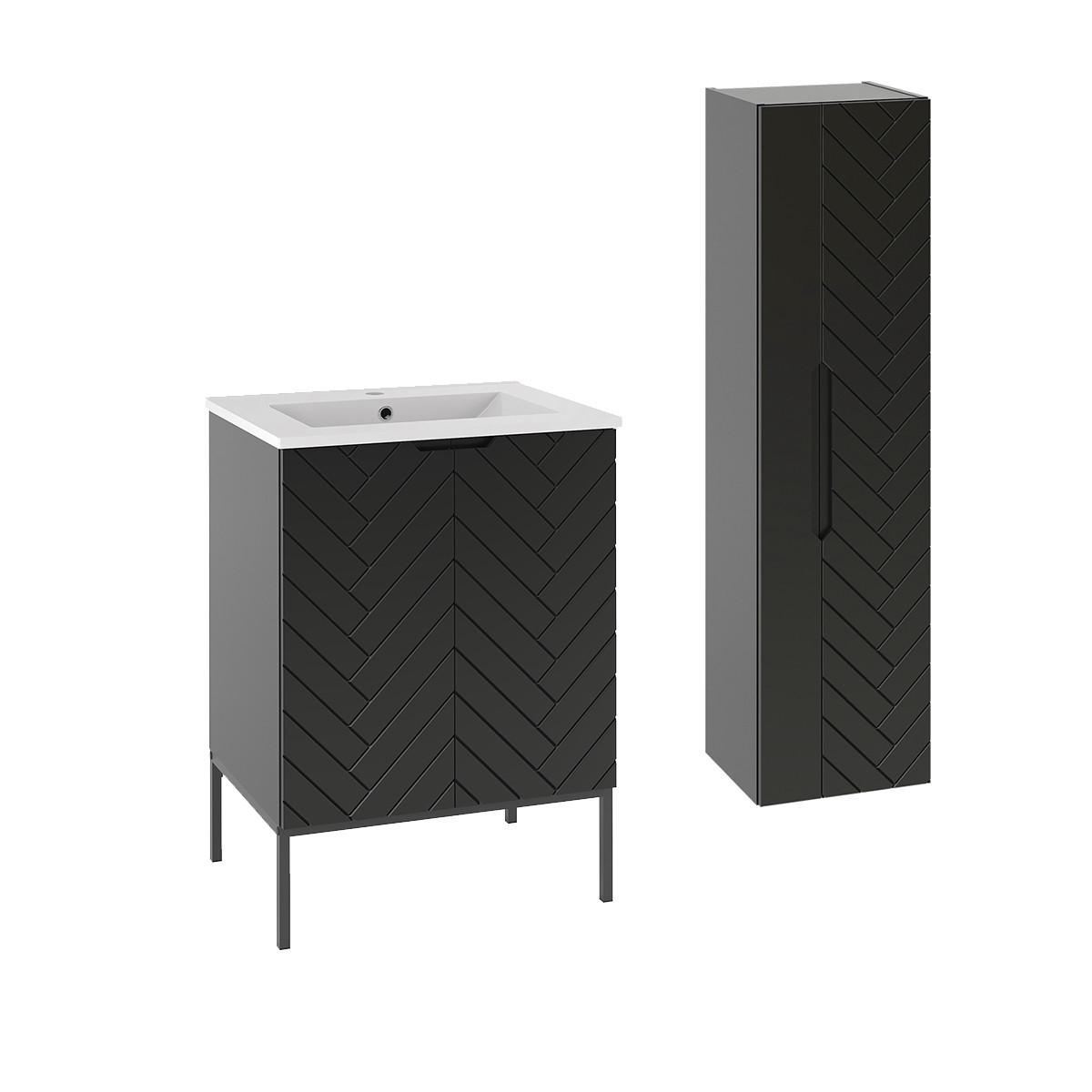 BADMÖBEL 60cm Daria 2er-Set Schwarz - Schwarz, Holzwerkstoff (60/84/45.8cm) - Petits-meubles
