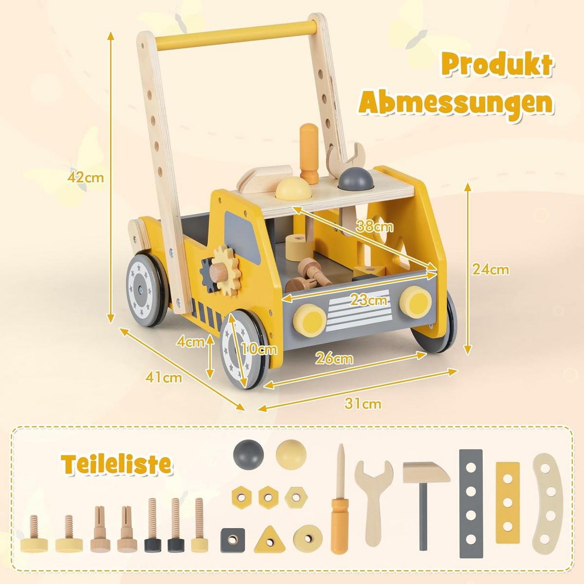 LAUFLERNWAGEN Gelb - Gelb, Holz (41/42/31cm) - COSTWAY