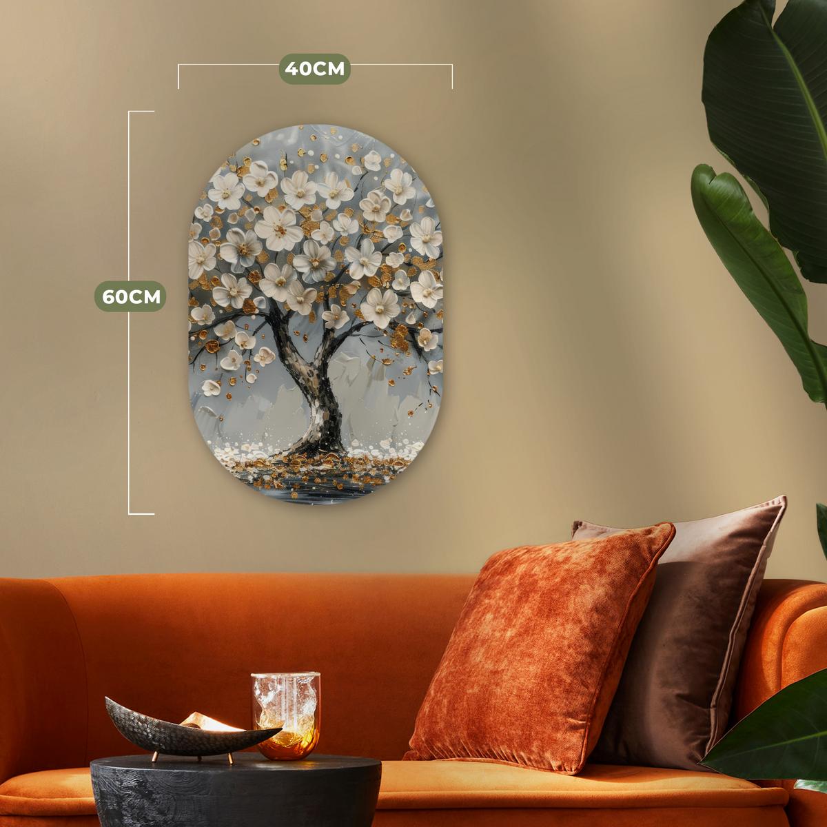 WANDBILD Baum - Gold - Blumen - Abstrakt - Kunst Deko Wohnzimmer 40x60 cm - Goldfarben, Kunststoff (40/60cm) - MuchoWow