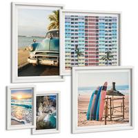 BILDER SET 5er Set - 50x50 cm & 20x30 cm & 40x60 cm Weißer Rahmen - Sonnenuntergang in Miami - Weiß, Kunststoff (40/60cm) - TULUP