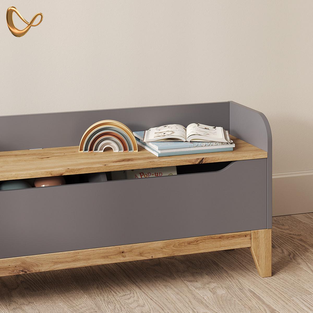 SPIELZEUGTRUHE Malia Grau/Artisan 107.2 x 50 cm mit Sitzbank - Eiche Artisan/Grau, Holzwerkstoff (107.2/30cm) - Livinity®