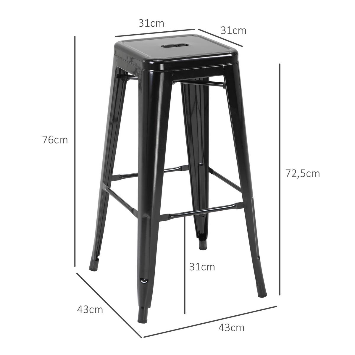 BARHOCKER Metall Schwarz - Schwarz, Metall (43/76/43cm) - HOMCOM