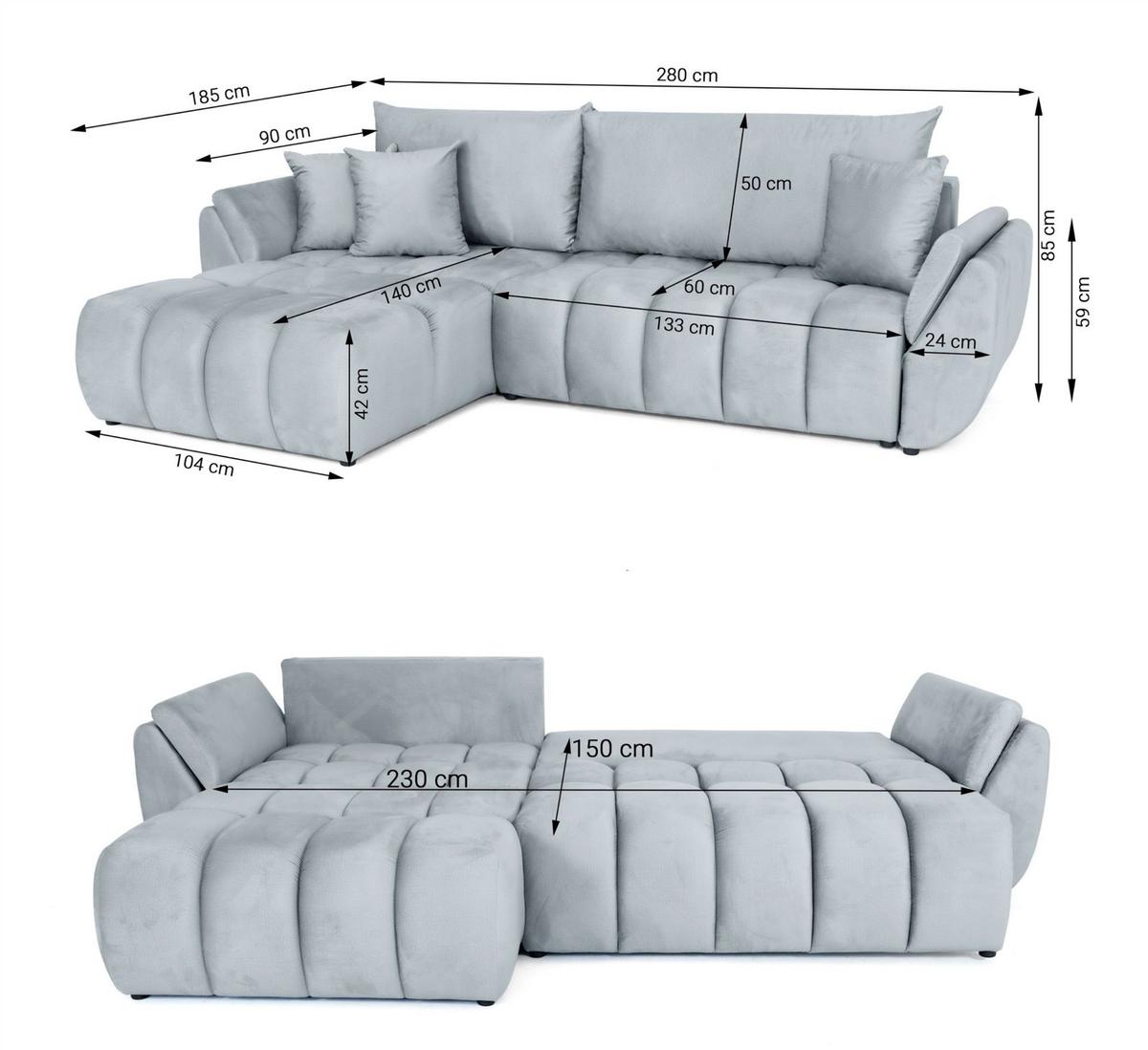ECKSOFA Collin Mit Schlaffunktion - Hellgrau, Holzwerkstoff/Textil (280/185cm) - Fun Möbel