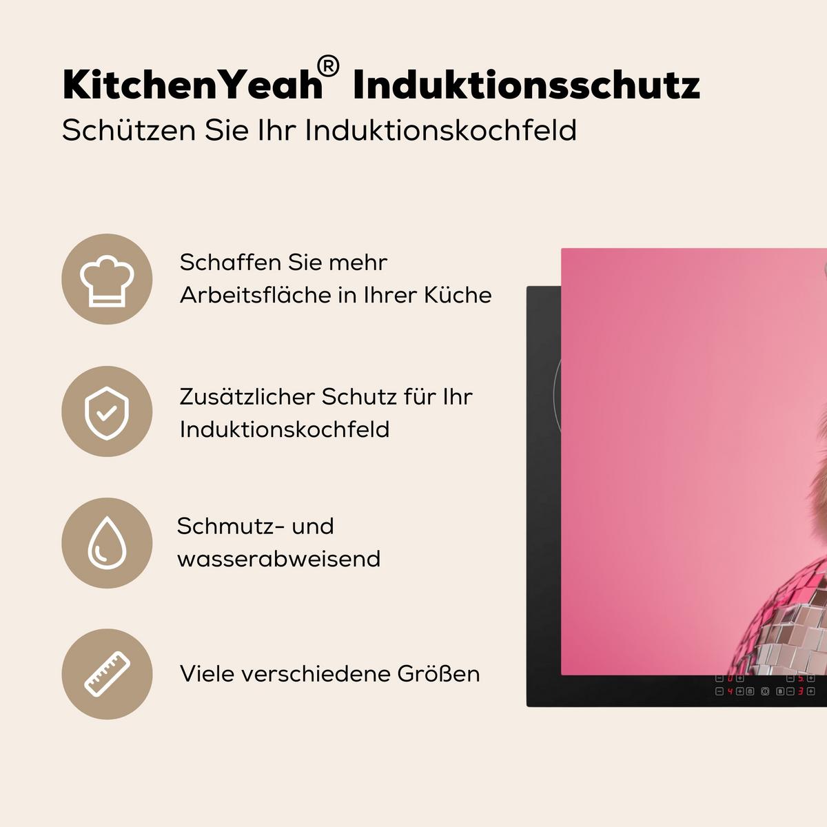 HERDABDECKPLATTE Schleife - Discoball - Kaninchen Induktionsmatte 83x51 cm - Pink, Kunststoff (83/51.5/0.2cm) - MuchoWow