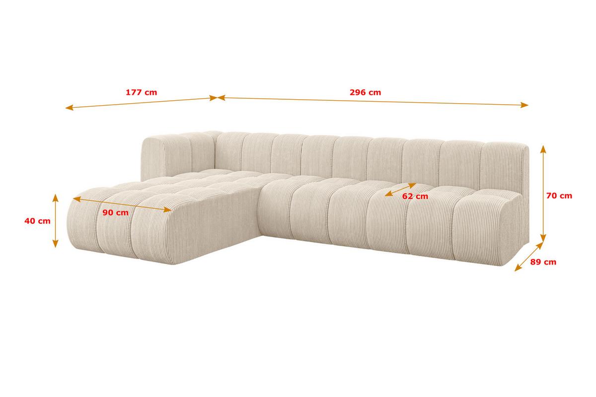 ECKSOFA modulares Sofa Darnel-L2 - 296x177x70 cm Beige - Beige, Holzwerkstoff/Textil (296/177cm) - ALTDECOR