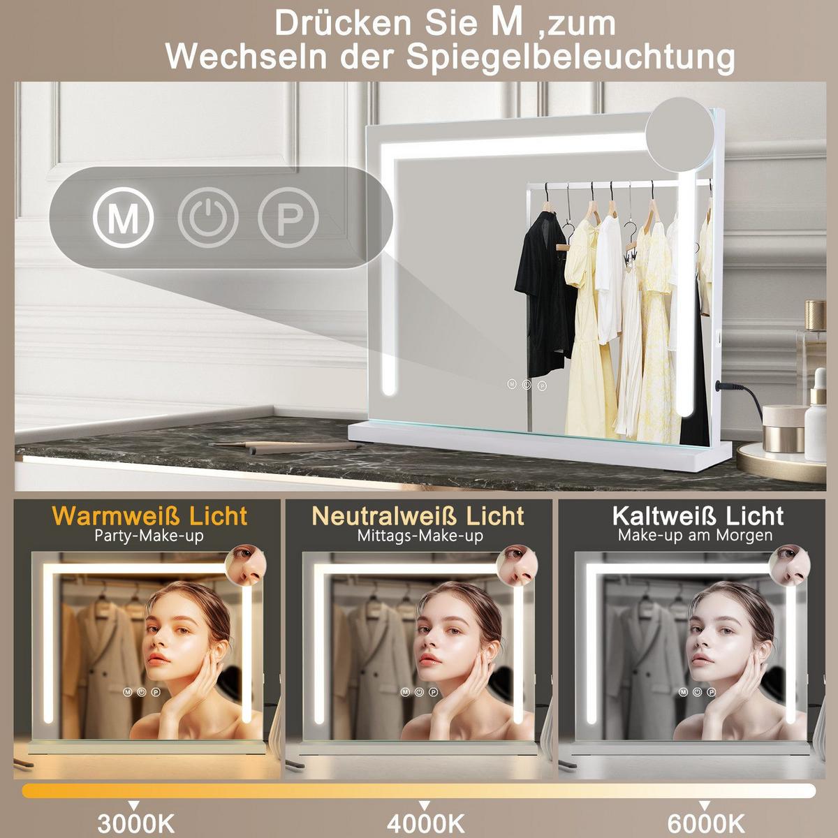 SCHMINKSPIEGEL Francis 50/12/40 cm - Weiß, Glas (50/40/12cm) - Nettlife