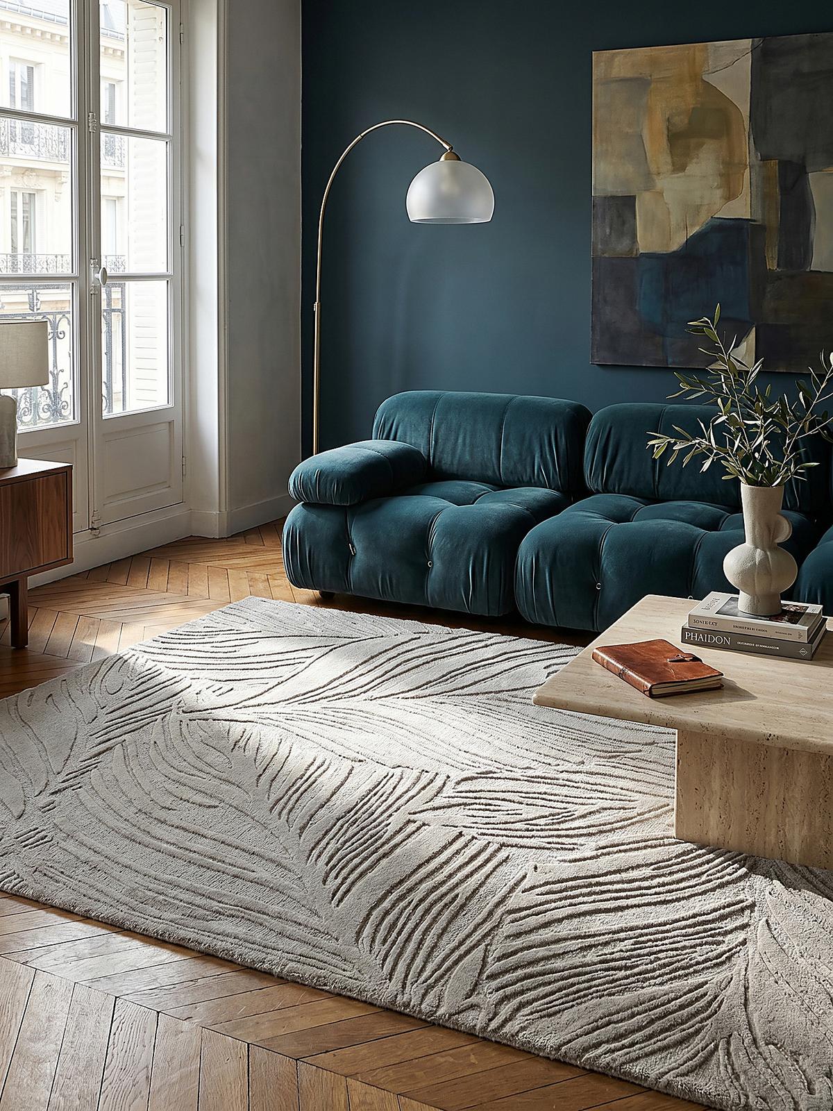 WOLLTEPPICH LEVEN, floral, Grau, 200 x 290 cm - Grau, Textil (200/290cm) - KADIMA DESIGN
