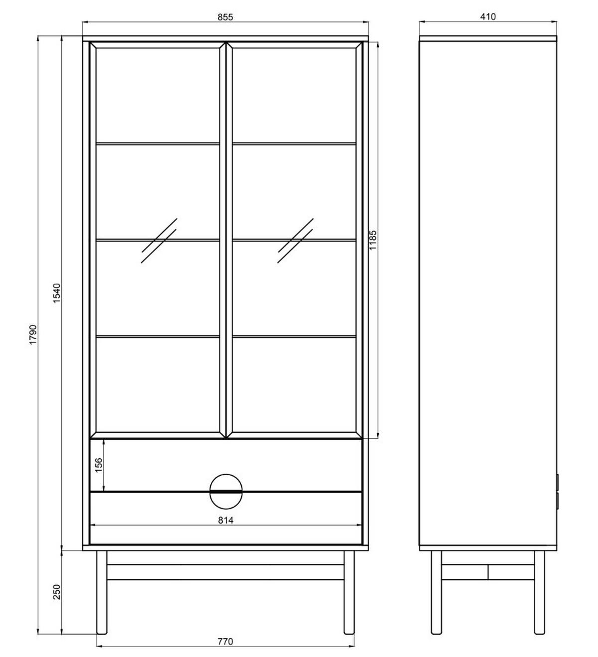 VITRINE Stoon II Weiß 175 cm - Goldfarben/Schwarz, Holzwerkstoff/Metall (85.5/179/41cm) - Selsey