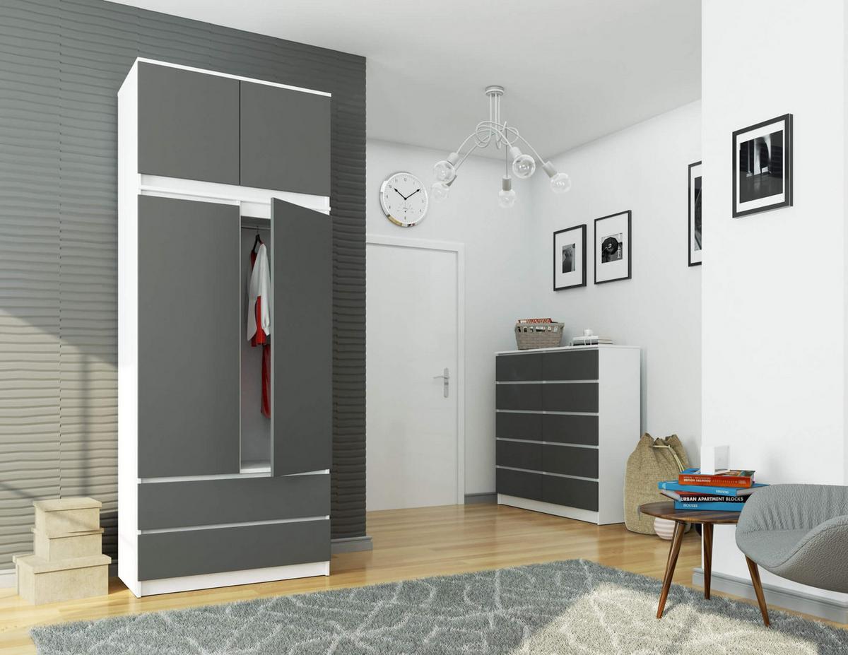 KLEIDERSCHRANK Weiß, Graphit Grau 234/90/51 - Weiß, Holzwerkstoff (90/234/51cm) - RAUMHIRSCH FURNITURE